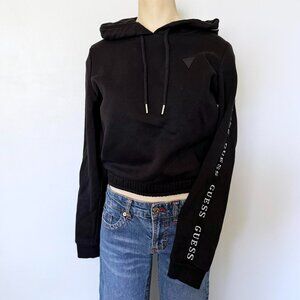 GUESS size SMALL crop hoodie sweater DANI LOGO black & white womens sweatshirt S